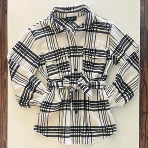 Laundry by Shelli Segal Black and White Plaid Belted Utility Jacket